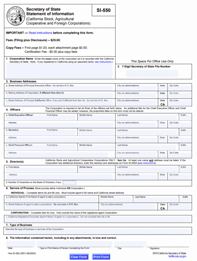 california secretary of state statement of information