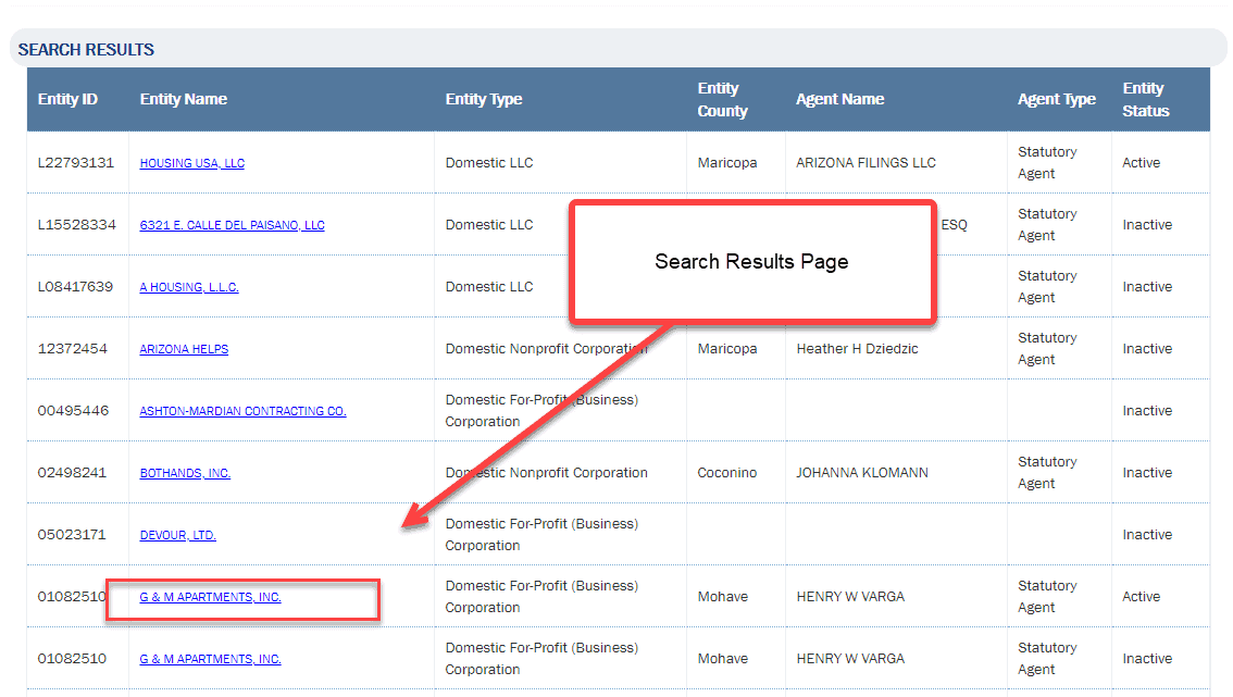 Arizona Corporation Commission Search (StepByStep)