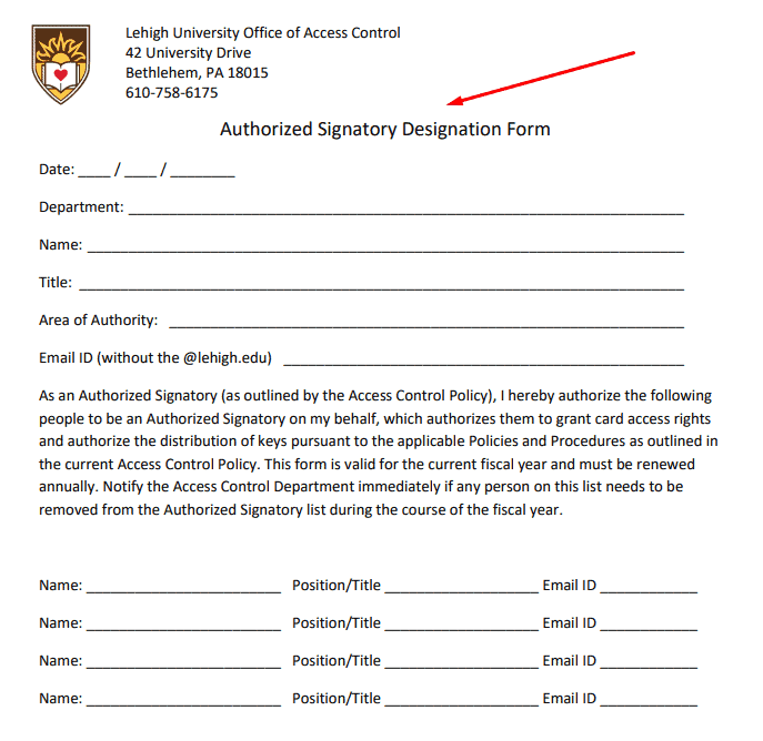 Authorized signatory - Designation form