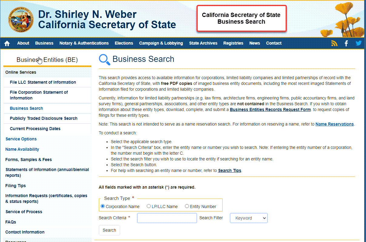 California Secretary of State Business Search (StepByStep)